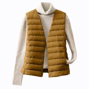 NEW M/L Chest 42" Gold Mustard Ultralight Poly Puffer Vest with Snaps & Pockets